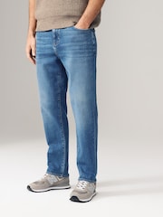Blue Mid Regular Tapered Fit Vintage Wash Denim Jeans - Image 1 of 12