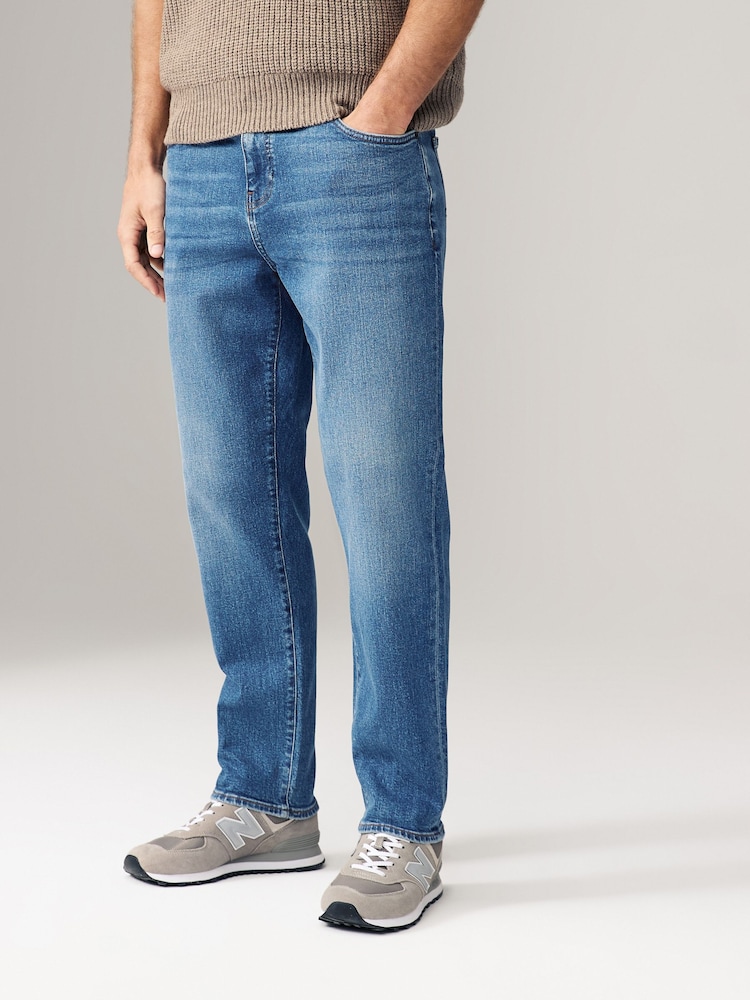 Blue Mid Regular Tapered Fit Vintage Wash Denim Jeans - Image 1 of 12