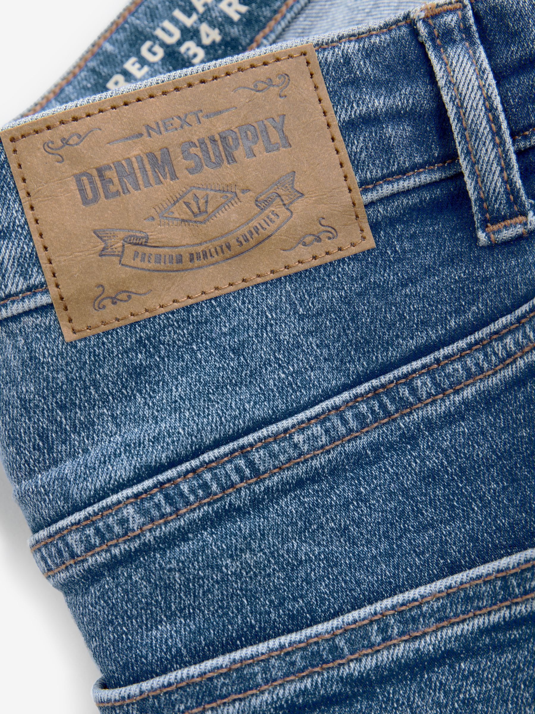 Buy Blue Mid Regular Tapered Fit Vintage Wash Denim Jeans from