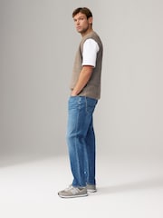 Blue Mid Regular Tapered Fit Vintage Wash Denim Jeans - Image 3 of 12