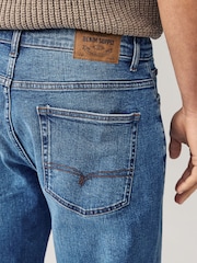 Blue Mid Regular Tapered Fit Vintage Wash Denim Jeans - Image 6 of 12