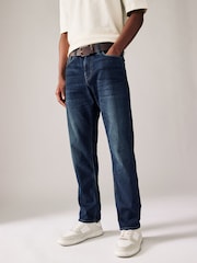 Blue Mid Indigo Slim Fit Belted Motionflex Jeans - Image 1 of 12