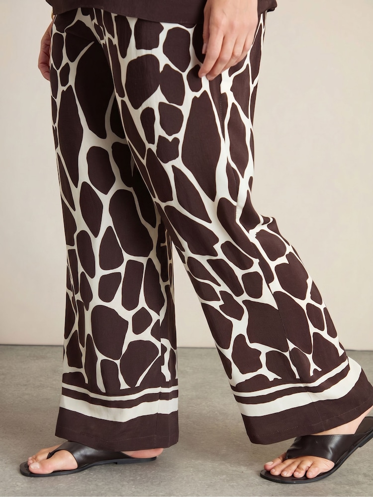 Live Unlimited Brown Petite Brown Animal Print Drawstring Trousers - Image 2 of 4