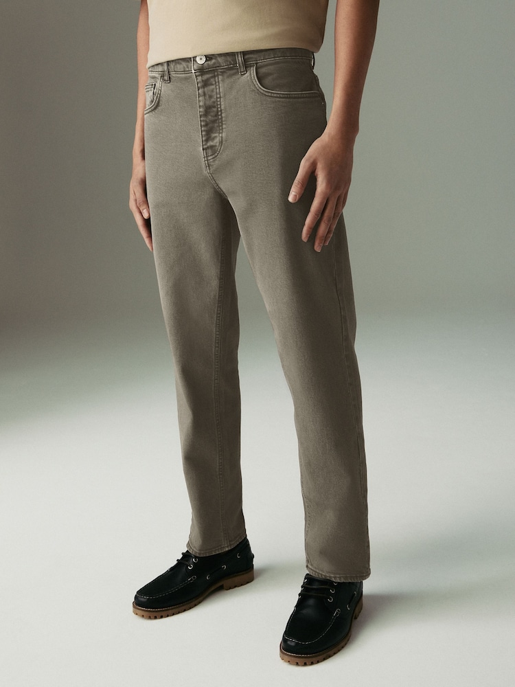 Olive Green Straight Fit Vintage Wash Denim Jeans - Image 1 of 12