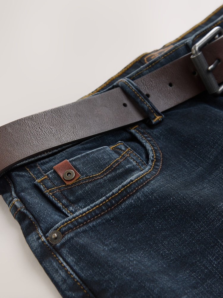 Ink Blue Straight Fit Signature Belted Jeans - Image 10 of 12
