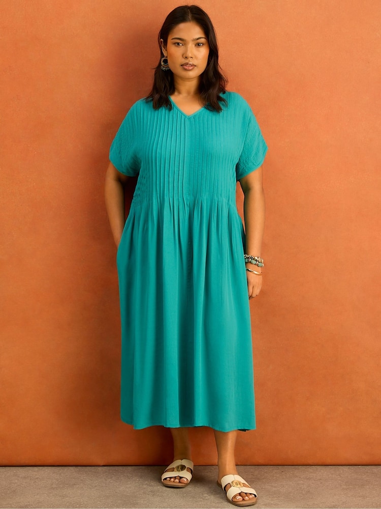 teal pleated midi dress Satin Cami Pleated Midi Dress in Teal