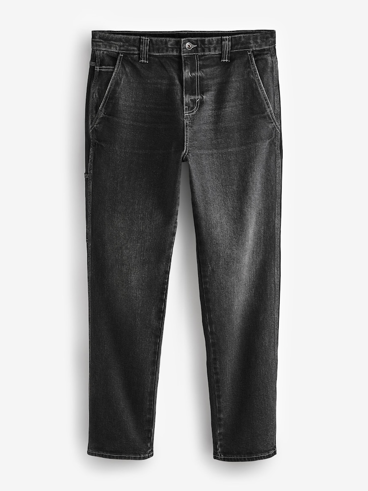 Black Washed Denim Carpenter Jeans - Image 9 of 14
