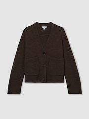 Reiss Chocolate Rosie Wool-Cashmere Patch-Pocket Cardigan - Image 2 of 6