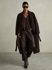 Reiss Chocolate Rosie Wool-Cashmere Patch-Pocket Cardigan - Image 3 of 6
