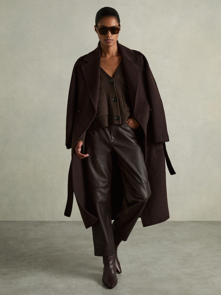 Reiss Chocolate Rosie Wool-Cashmere Patch-Pocket Cardigan - Image 3 of 6