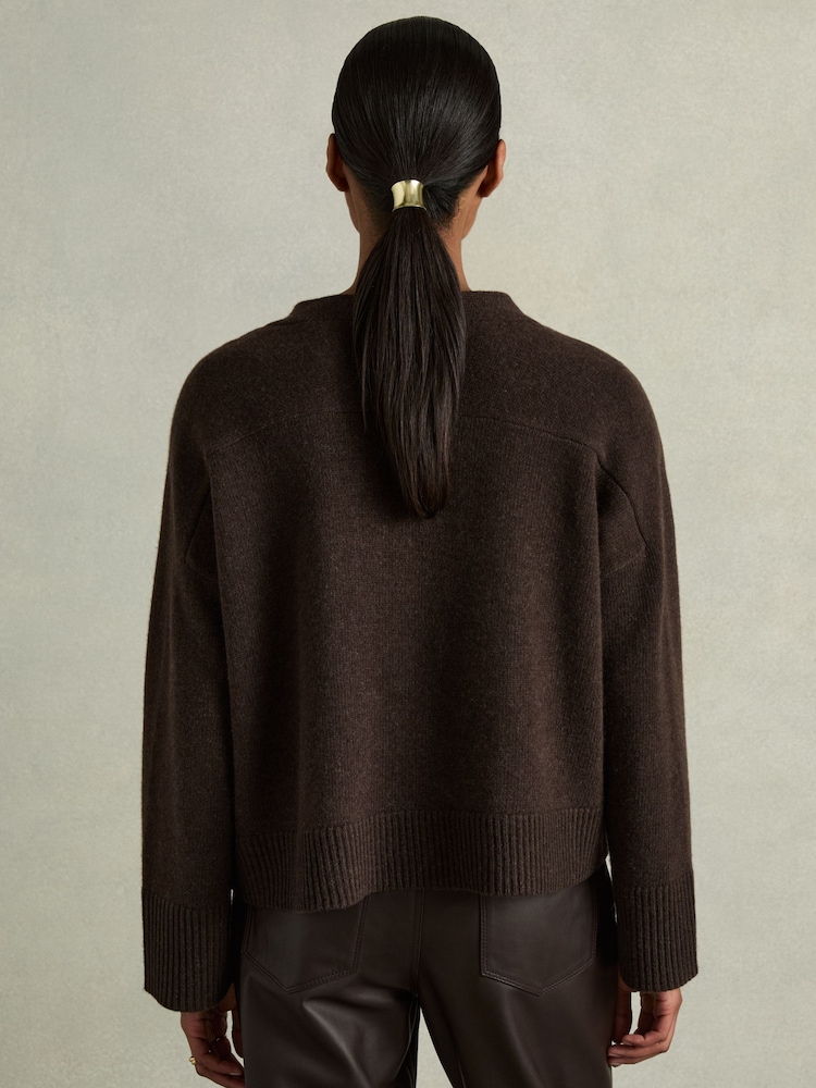 Reiss Chocolate Rosie Wool-Cashmere Patch-Pocket Cardigan - Image 5 of 6