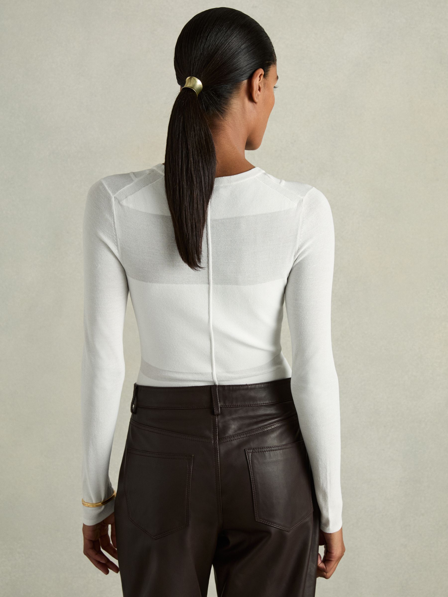 Cinnamon Fitted Crew Neck Sweater with Piping & Cuff Sleeves