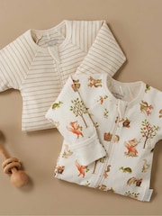 Purebaby Natural Baby Zip 100% Cotton Sleepsuits 2 Pack - Image 4 of 4