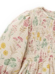 Purebaby Cream Lily Pad Print 100% Cotton Dress and Bloomer Set - Image 3 of 4