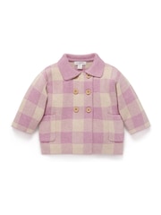 Purebaby Pink Knitted Check Jacket - Image 1 of 4