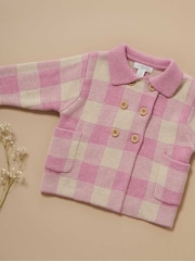 Purebaby Pink Knitted Check Jacket - Image 4 of 4
