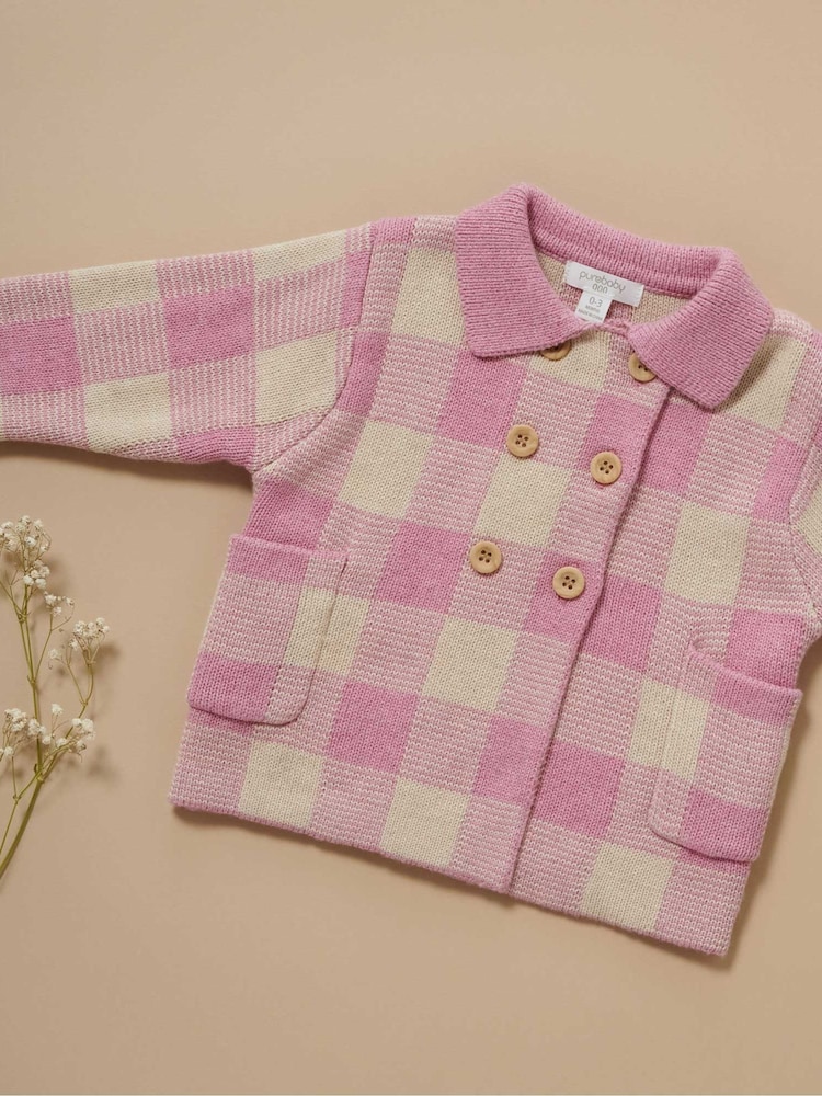 Purebaby Pink Knitted Check Jacket - Image 4 of 4