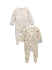 Purebaby Pink Baby Zip 100% Cotton Sleepsuits 2 Pack - Image 1 of 4