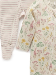 Purebaby Pink Baby Zip 100% Cotton Sleepsuits 2 Pack - Image 4 of 4
