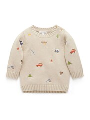 Purebaby Cream Gone Fishing Embroidery Jumper - Image 1 of 4