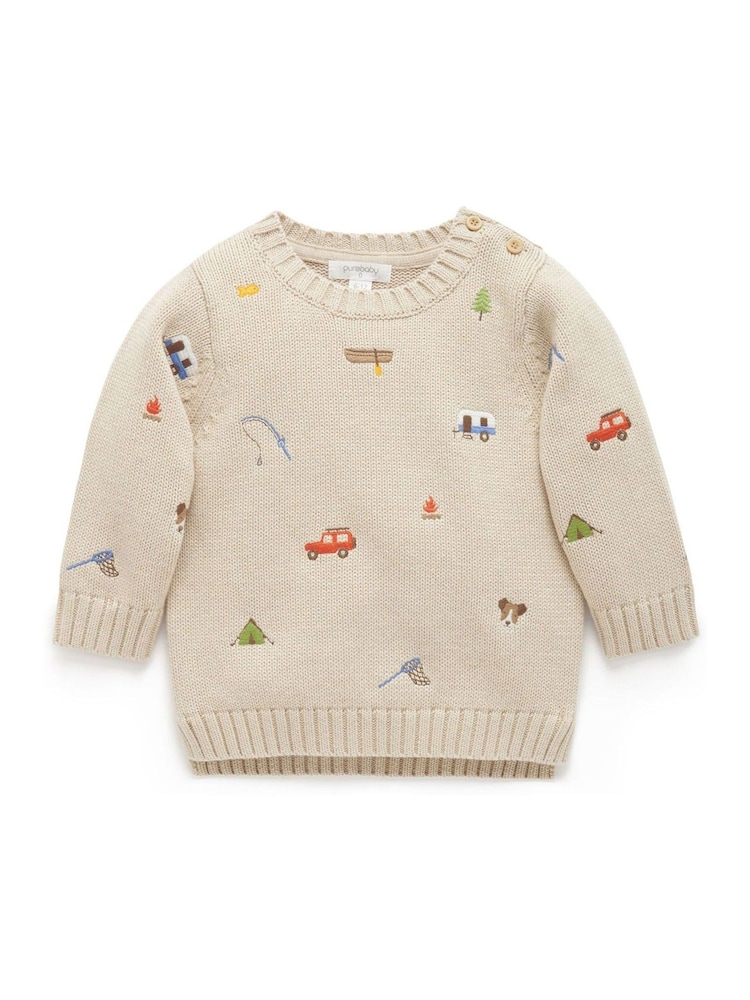 Purebaby Cream Gone Fishing Embroidery Jumper - Image 1 of 4