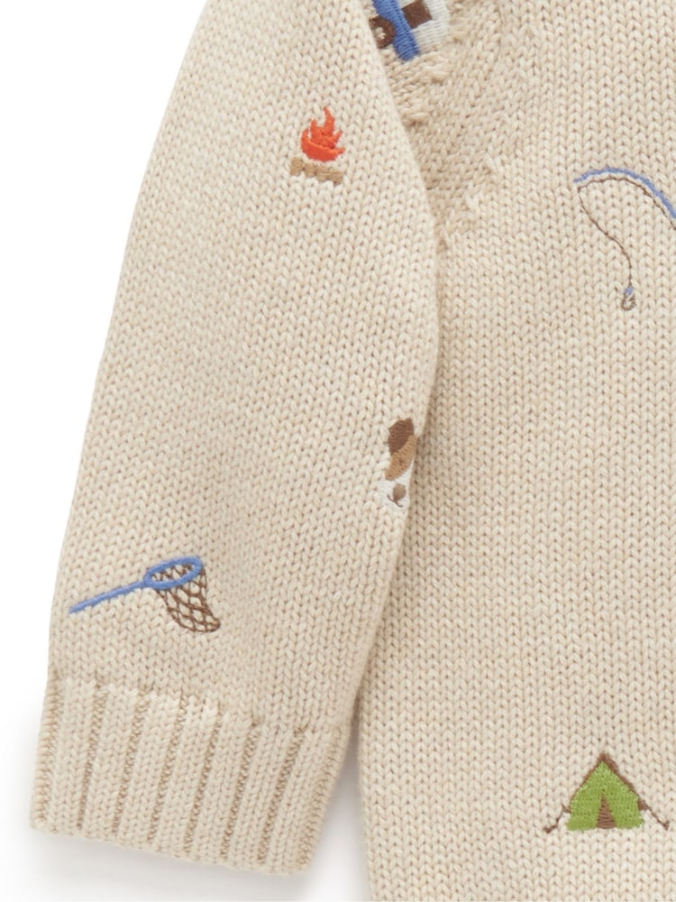 Purebaby Cream Gone Fishing Embroidery Jumper - Image 4 of 4