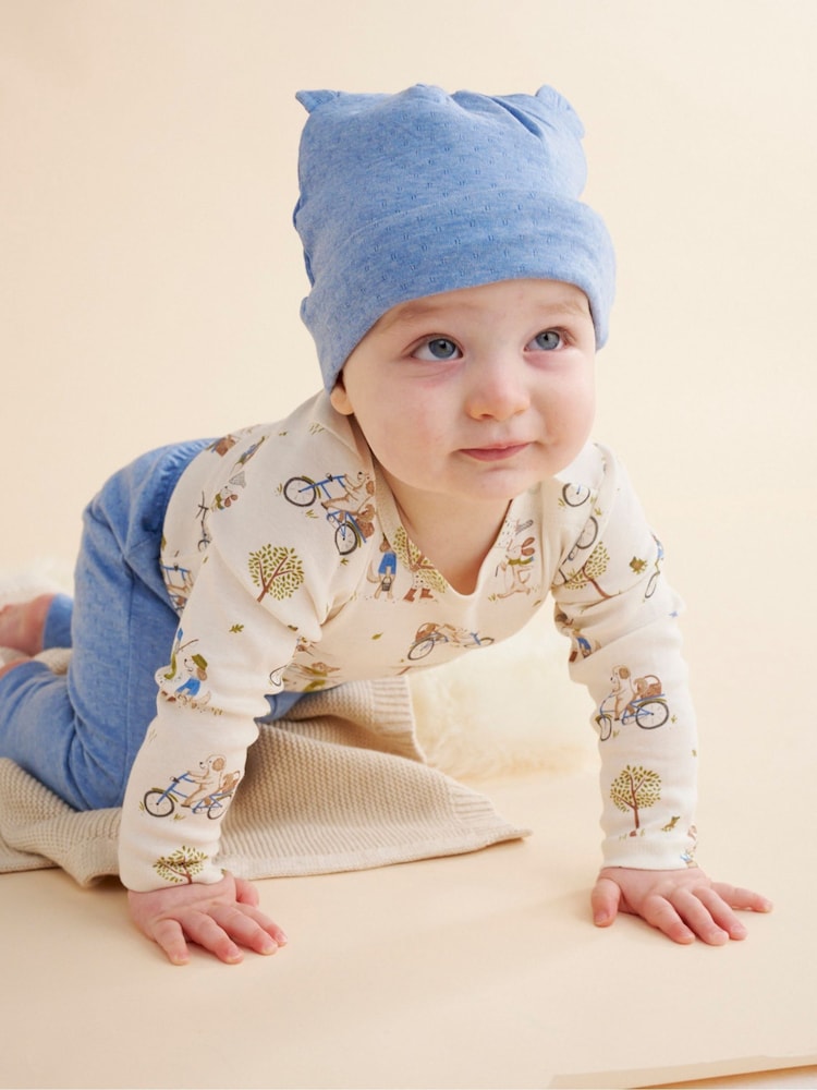 Albastru Chrome - Purebaby 3 Pieces Bebeluș 100% Cotton Pălării/Căciuli, Colanți & Romper Set - Image 1 of 5