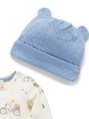 Albastru Chrome - Purebaby 3 Pieces Bebeluș 100% Cotton Pălării/Căciuli, Colanți & Romper Set - Image 3 of 5