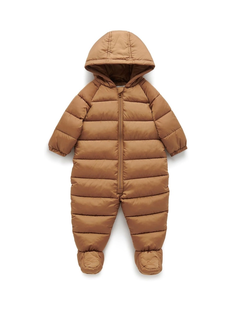 Purebaby Brown Water Resistent Padded Zip Up Pramsuit - Image 1 of 4