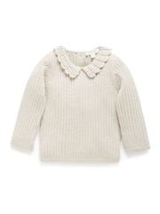 Purebaby White Fine Rib Jumper with Collar - Image 1 of 4