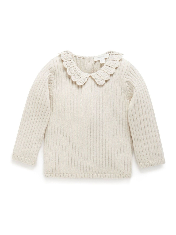 Purebaby White Fine Rib Jumper with Collar - Image 1 of 4