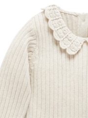 Purebaby White Fine Rib Jumper with Collar - Image 2 of 4