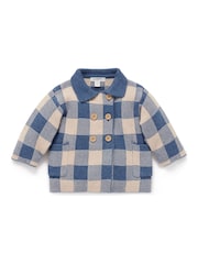 Purebaby Blue Chrome Knitted Check Jacket - Image 1 of 4