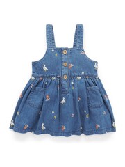 Purebaby Blue Denim Duck Pattern Embroidered 100% Cotton Dress - Image 2 of 5