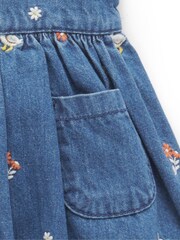 Purebaby Blue Denim Duck Pattern Embroidered 100% Cotton Dress - Image 4 of 5