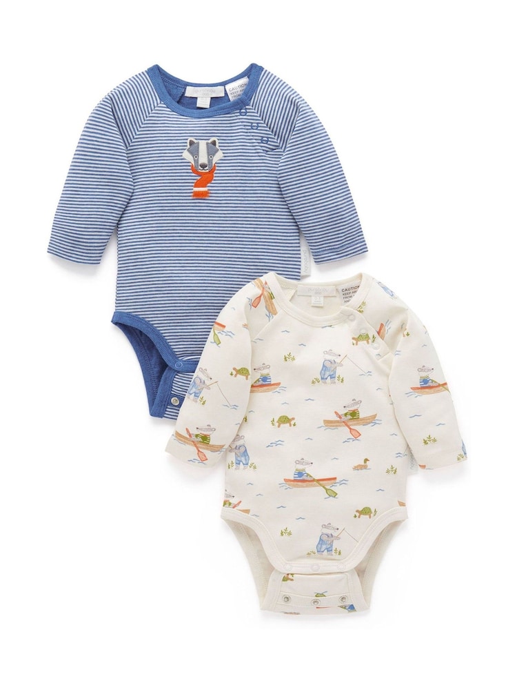 modra - Purebaby dolg rokav; z dolgimi rokavi 100% bombaž bodi 2 pak - Slika 1 iz 5