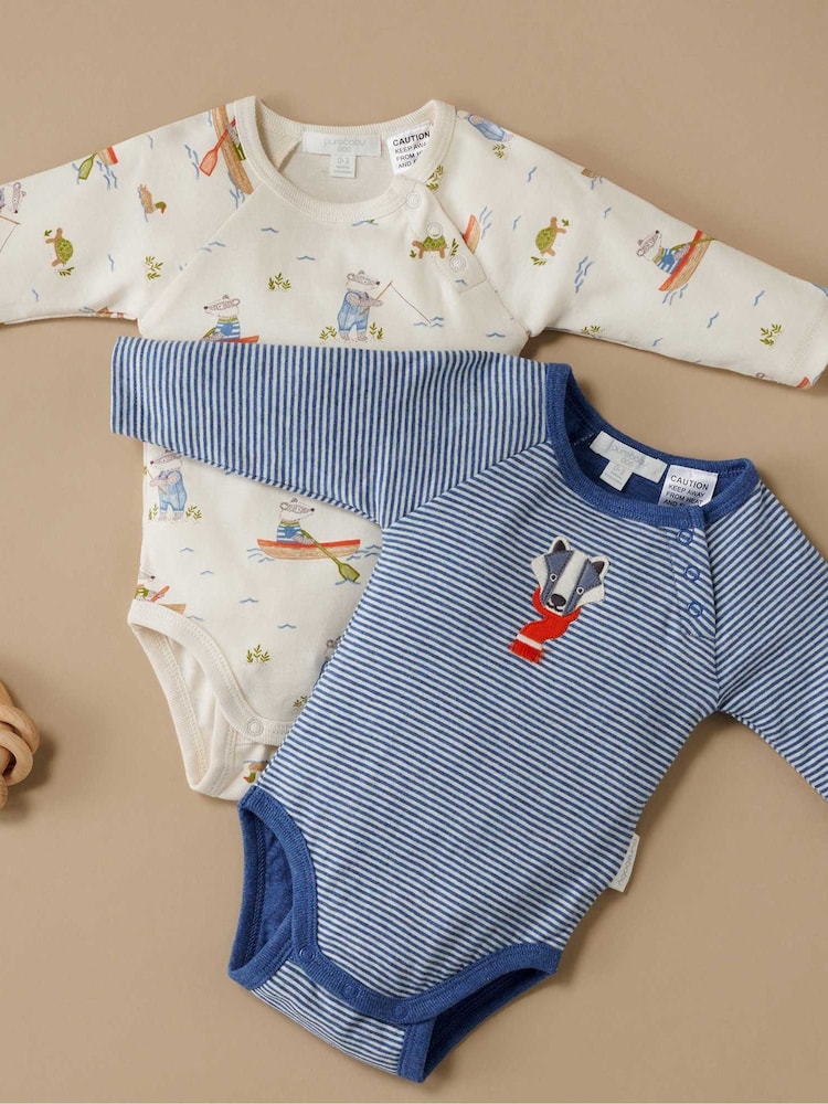 modra - Purebaby dolg rokav; z dolgimi rokavi 100% bombaž bodi 2 pak - Slika 5 iz 5