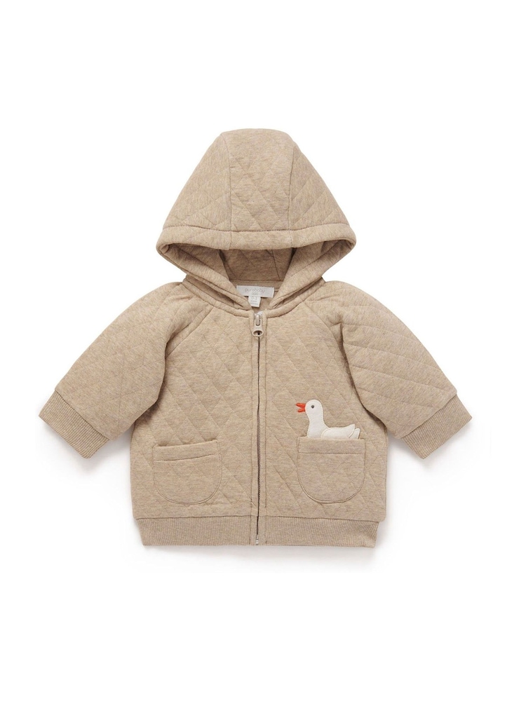 Purebaby Brown Quilted Ducky Hooded Zip-Up Jacket - Image 1 of 5