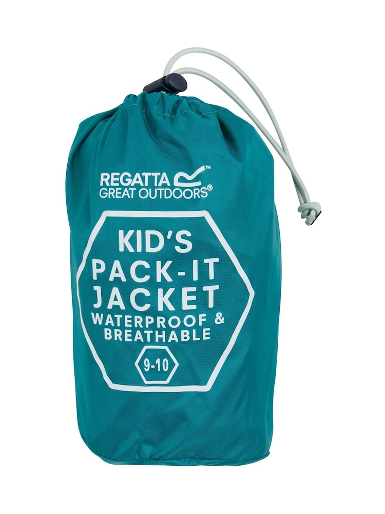 Regatta Turquoise Blue Kids Waterproof Pack It Jacket III - Image 10 of 10