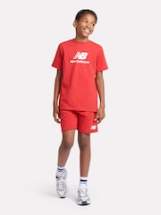 Rojo - New Balance Kids French Terry Stacked Logo 100% Cotton Shorts - Imagen 5 de 8