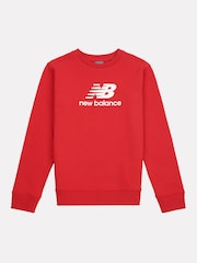 New Balance Red Dark Kids French Terry Stacked Logo Crew 100% Cotton Sweatshirt - Image 1 of 3