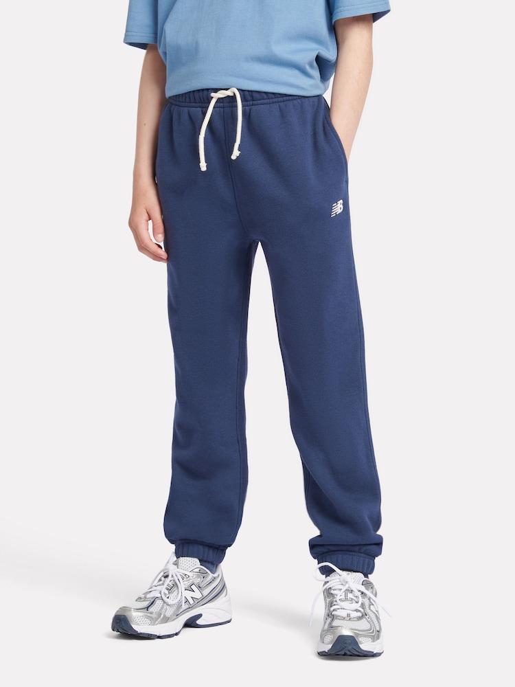 New Balance Dark Blue Small Boys Brush Back Logo Joggers - Image 1 of 8