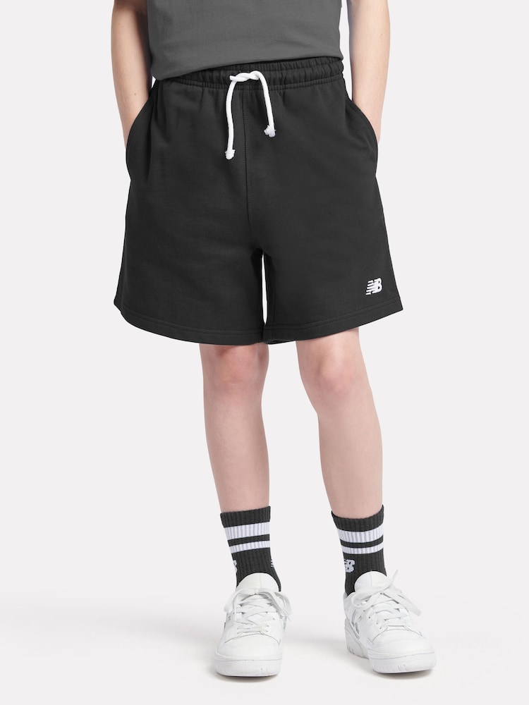New Balance Black Kids French Terry Small Logo 100% Cotton Shorts - Image 1 of 8