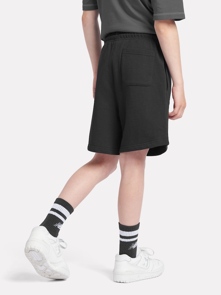 New Balance Black Kids French Terry Small Logo 100% Cotton Shorts - Image 3 of 8