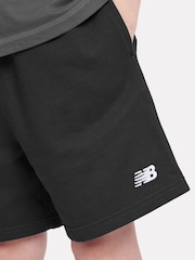 New Balance Black Kids French Terry Small Logo 100% Cotton Shorts - Image 4 of 8