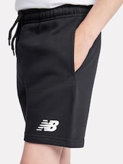 New Balance Black Kids French Terry Stacked Logo 100% Cotton Shorts - Image 4 of 9