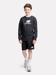 New Balance Black Kids French Terry Stacked Logo 100% Cotton Shorts - Image 5 of 9