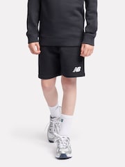 New Balance Black Kids French Terry Stacked Logo 100% Cotton Shorts - Image 6 of 9