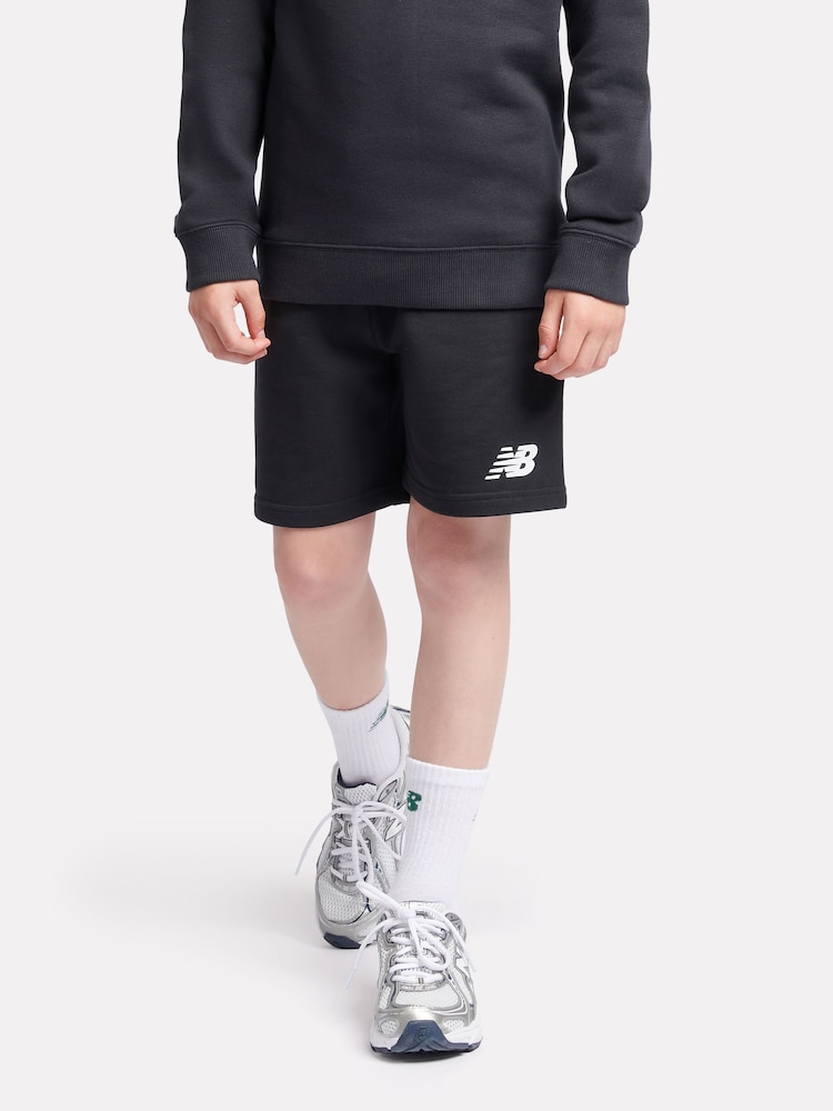 New Balance Black Kids French Terry Stacked Logo 100% Cotton Shorts - Image 6 of 9