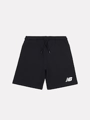 New Balance Black Kids French Terry Stacked Logo 100% Cotton Shorts - Image 7 of 9